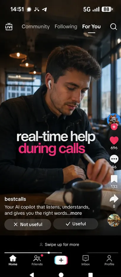 WYNGO app screen showing live AI suggestions during a call
